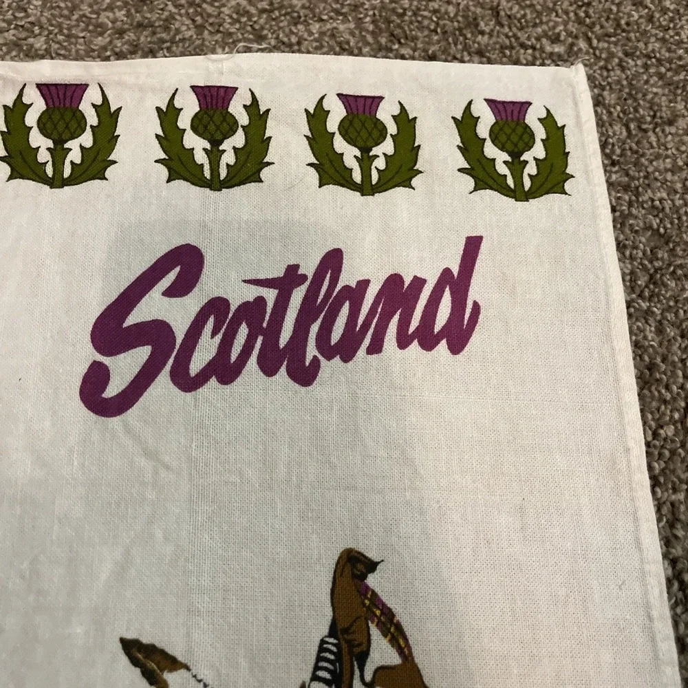 Linen Tea‎ Towel Souvenir of Scotland Kirkcaldy Lockhart Amazing Grace Bagpipe
